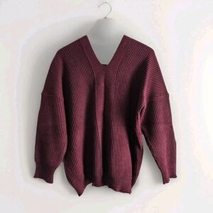 Lovemarks Sweater Women Size L V-Neck Pullover Burgundy Soft Knit Stretchy